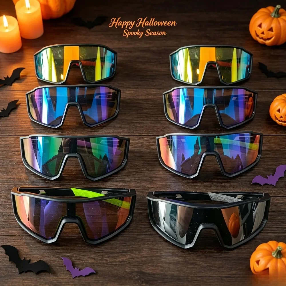 8003 men's and women's sports sunglasses 8-piece set, oversized windproof riding glasses, anti-ultraviolet polarized outdoor sun umbrella, suitable for running, fishing and driving. Recommended Christmas and Halloween gifts, random colors