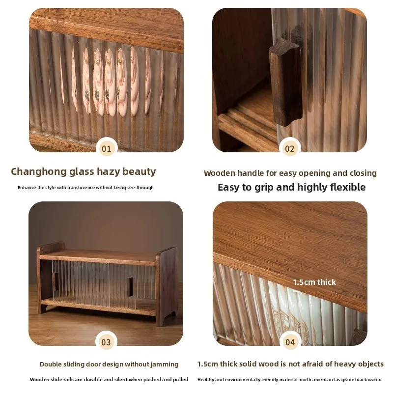 Solid wood desktop storage rack, small locker, living room tea set, water cup dust rack
