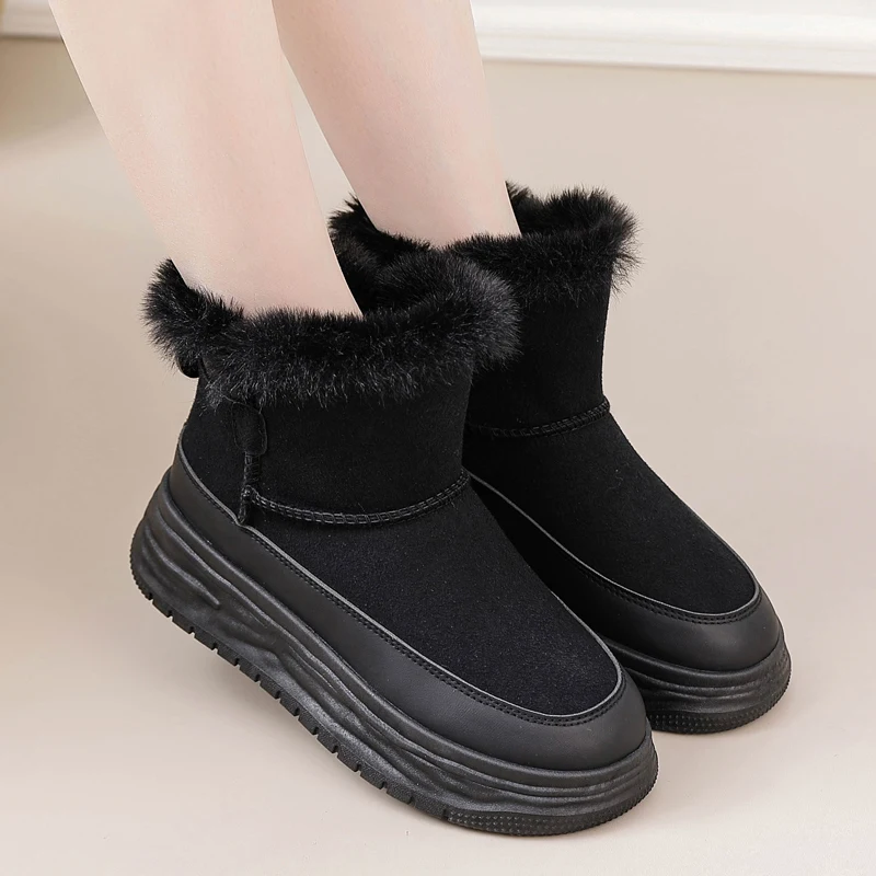 Fur Integrated Thick-Soled Snow Boots for Women 2024 New Winter Velvet Thickeneded Cotton Boots Non-Slip Large Cotton Shoes