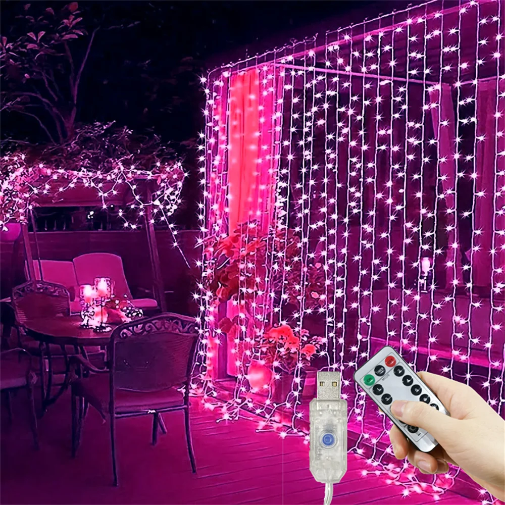 

USB Plug 8 Modes LED Wedding Garland Curtain Fairy Light Curtain Lights Valentine's Day Ramadan EID Mubarak Decoration for Home