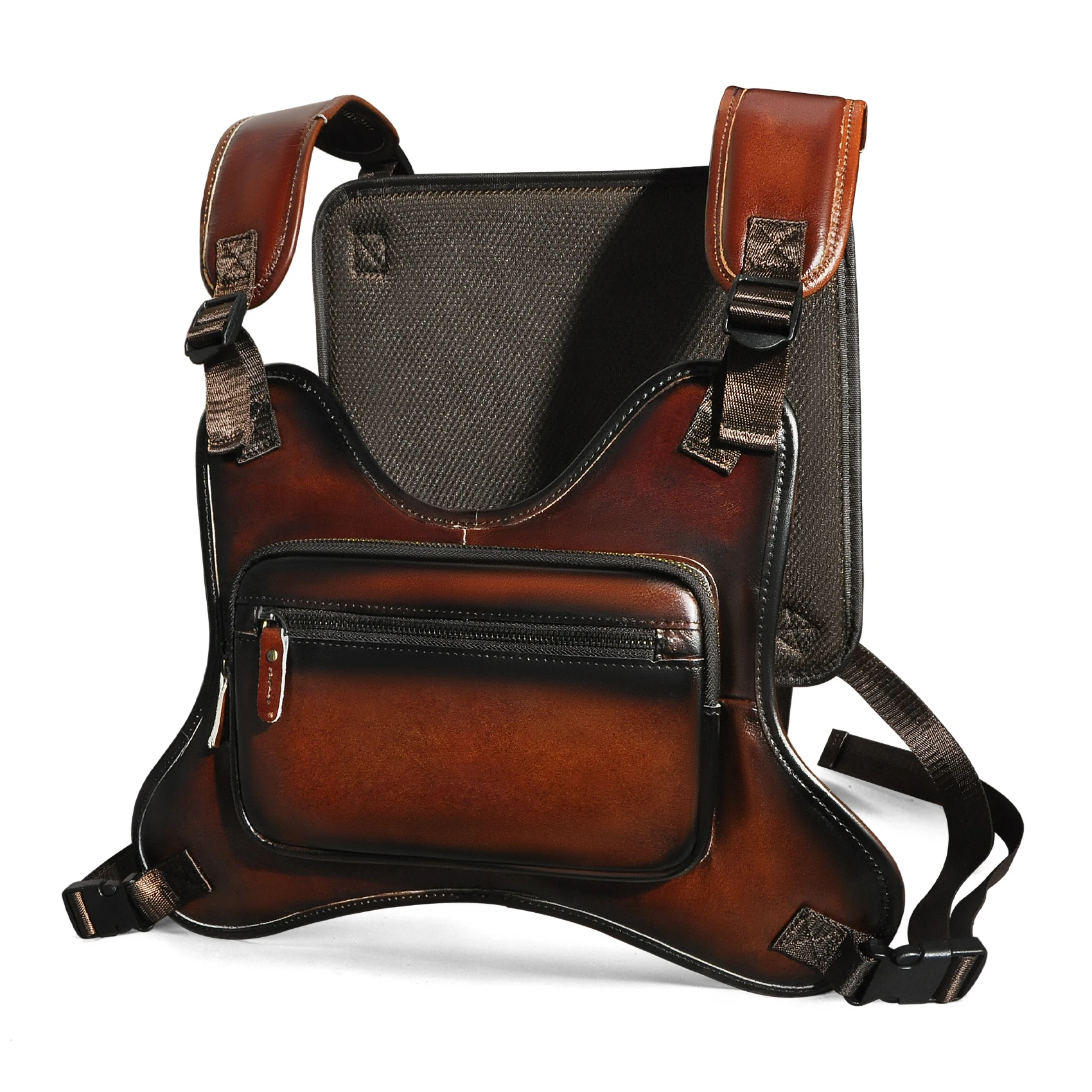 

Oil Wax Leather Vintage Wine Streetwear Men Hip-Hop Chest Bag Two Straps Chest Rig Bag Fashion Rectangle Chest Utility Pack 291w