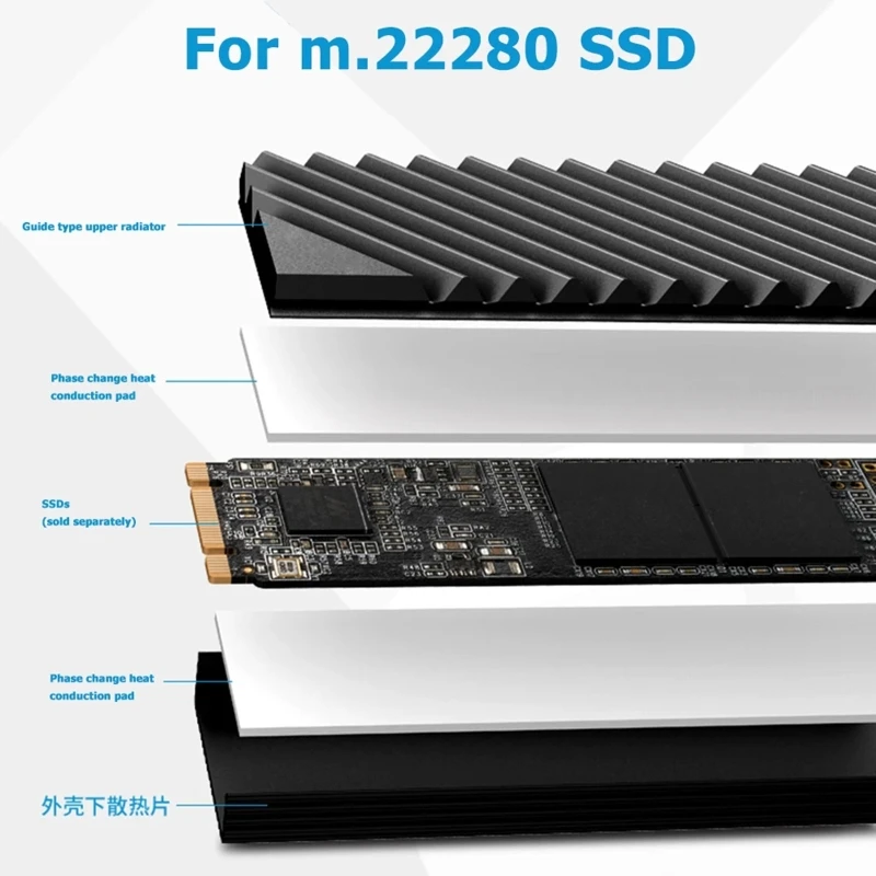 for M.2 2280 Hard Heat Sink Aluminum Heatsink for NVME PCIE