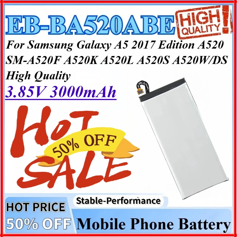

Аккумулятор EB-BA520ABE 3,85 В, 3000 мАч для Samsung Galaxy A5 2017 Edition A520 A520K A520W/DS SM-A520F A520S A520L, высокое качество