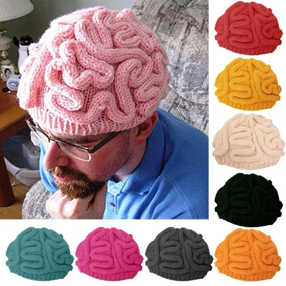 

Handmade Funky Scary Brain Pink Hat Wool Creative Personality Crochet Halloween Beanie For Adults And Children