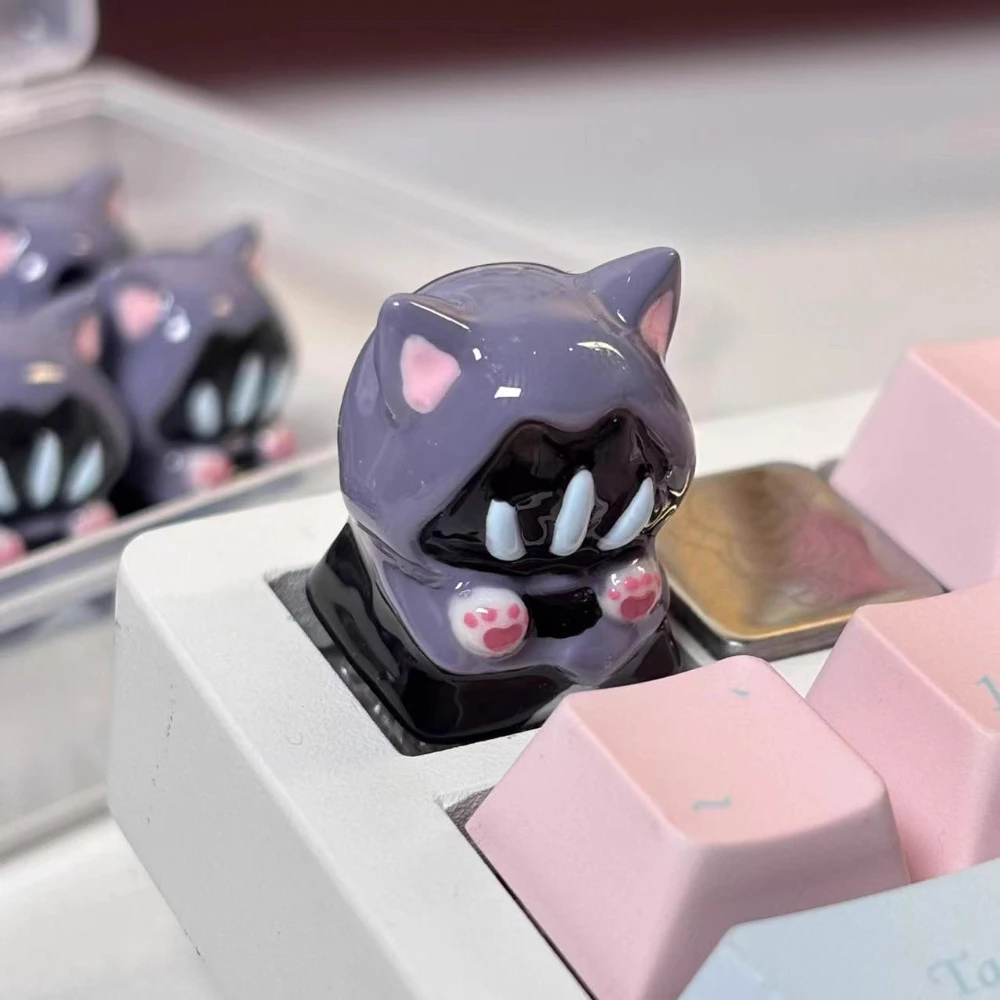 Valorant Omen Keycaps Anime Cute Cat Keyboard Keycaps Adorable Chibi Artisan Key Caps for Mechanical Keyboard Game Accessories