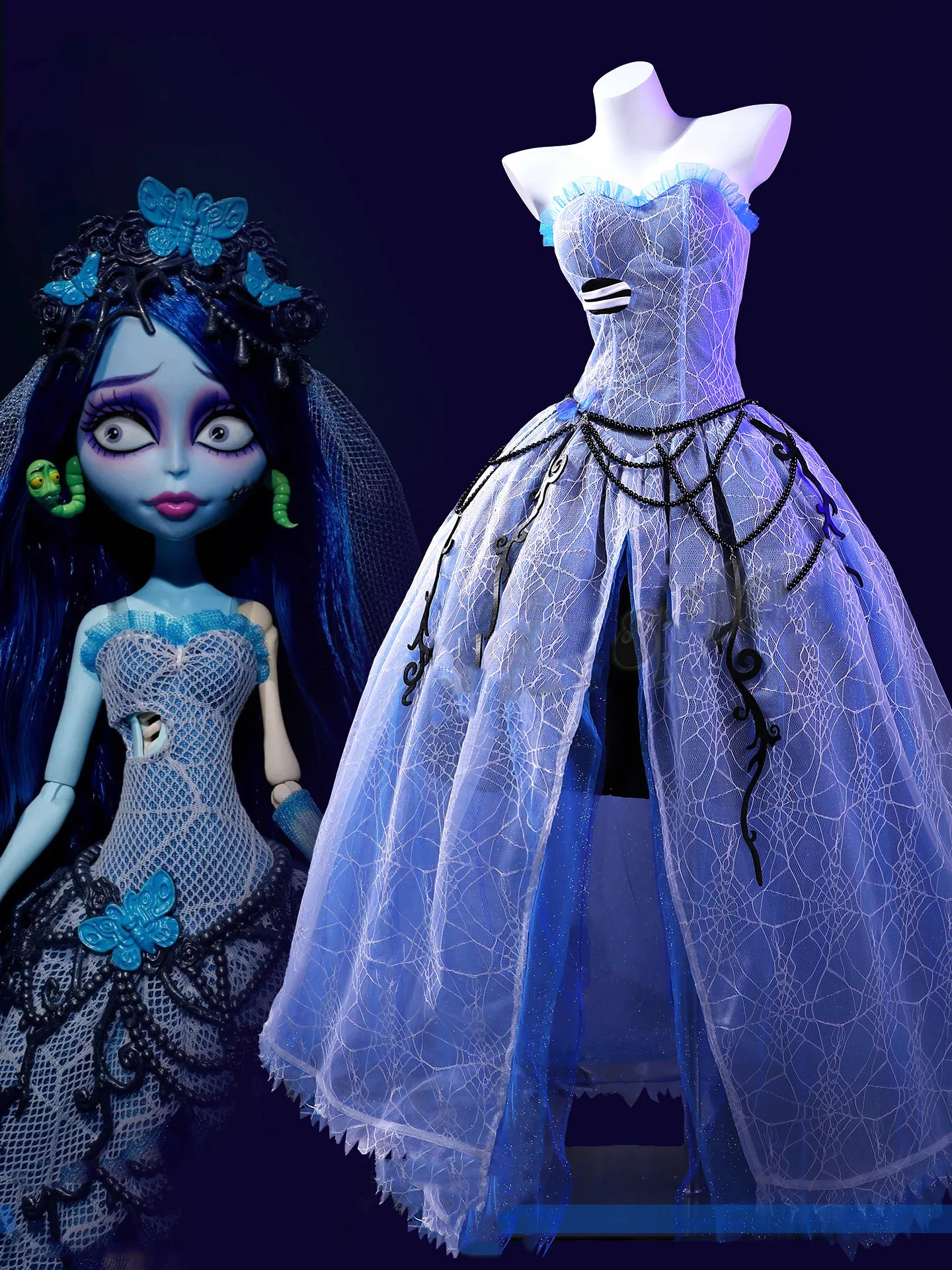 corpse bride blue dress Emily Cosplay Costume from Corpse Bride COSFUN
