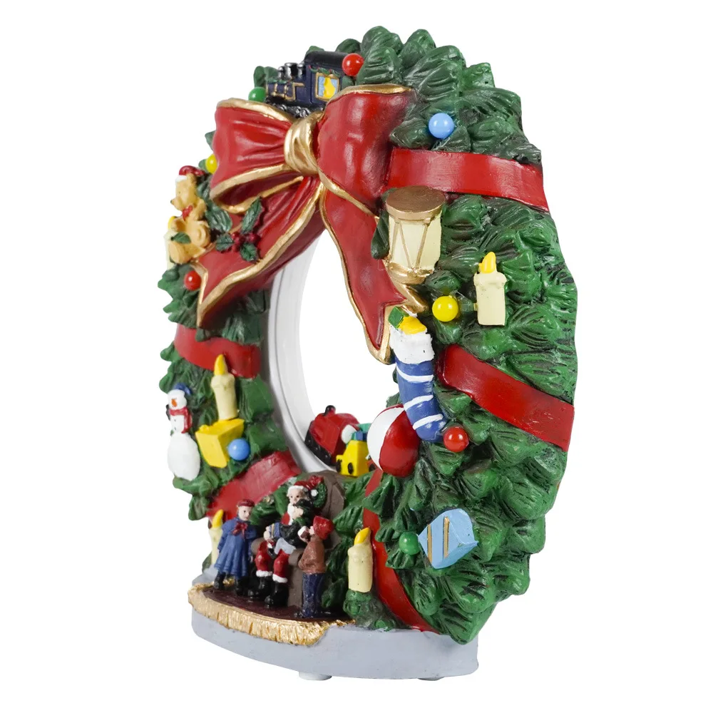 Lights Christmas Wreath Music Box Train Turning Crafts Ornament