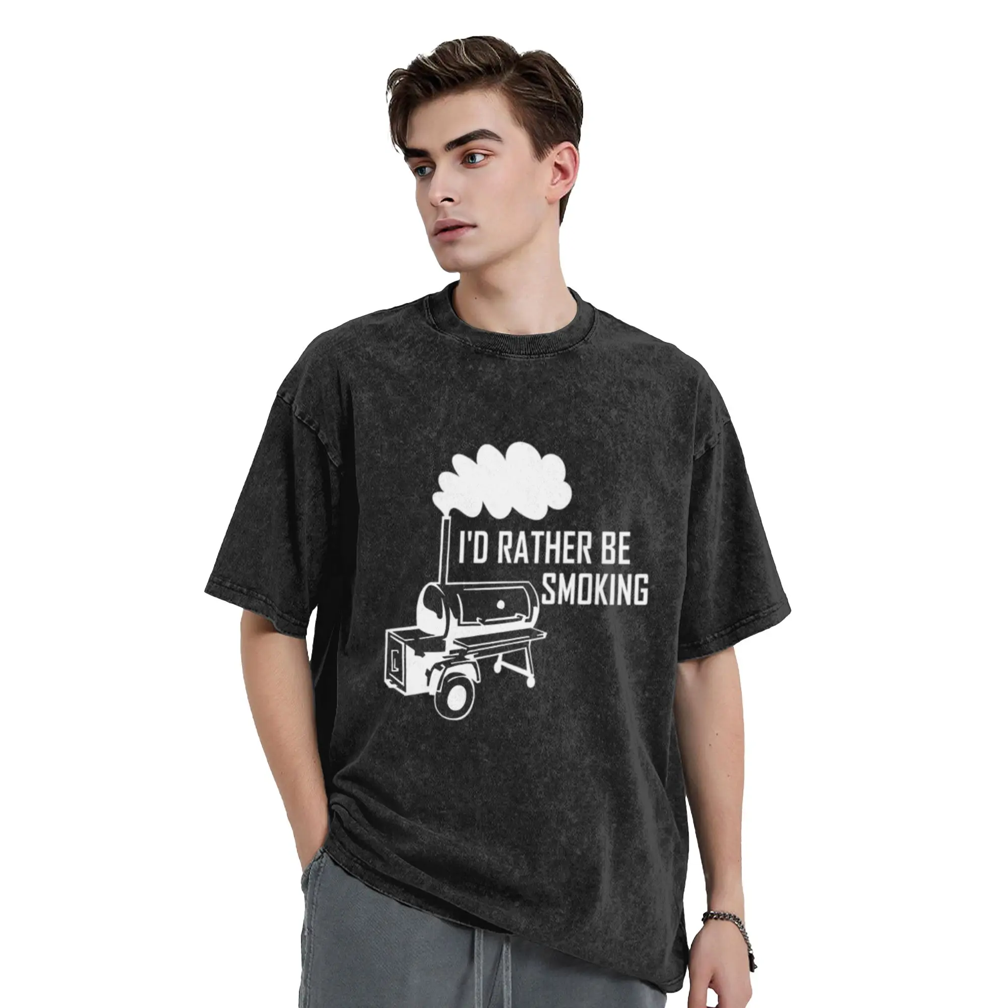 I d Rather Be Smoking  Smoker grill Classic Stylish A T-Shirt Oversized Short Sleeve Men's Women's Cotton Tees Tops