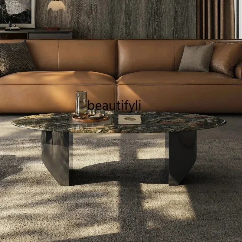 54Natural platinum diamond luxury stone coffee table household light luxury high-end suspension oval coffee table