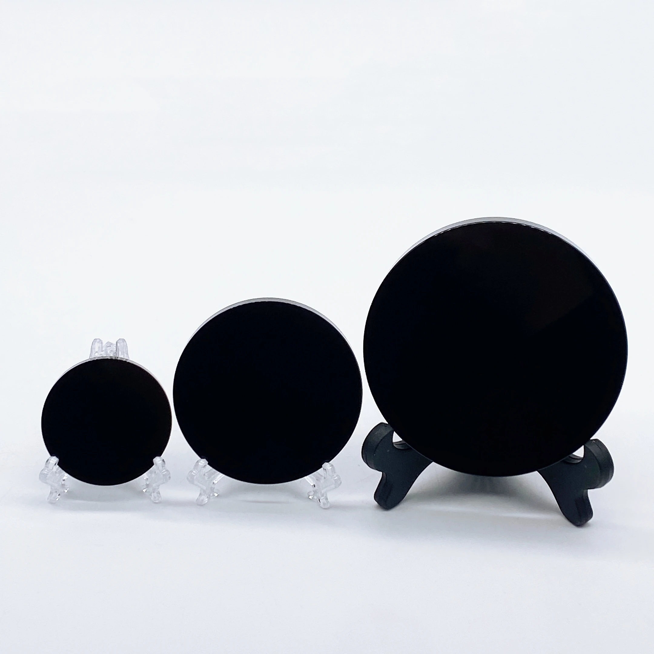 Natural Black Obsidian Circle Disk Round Plate Scrying Mirror Crystal Quartz Magic Witchcraft Stone Healing Home Office Decor