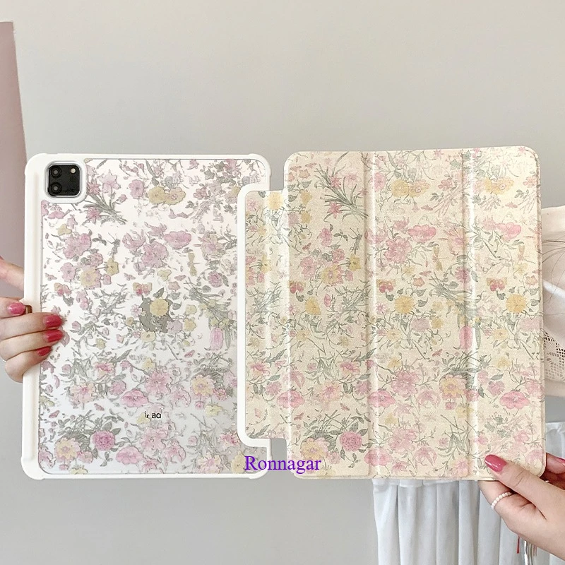 

Винтажный чехол с цветочным рисунком для iPad Air11 13 дюймов M3 M2 Pro11 12,9 13 дюймов M5 M4 Funda для iPad A16 11th Air4 5 10th 9th 8 7 9.7 10.2 10.5