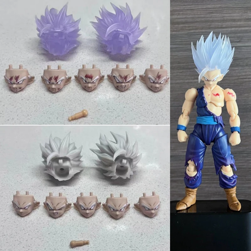 Em estoque dragon ball cabeças acessórios son gohan super saya sj2 estatueta de ação anime shf coleção modelo personalizado brinquedo presente