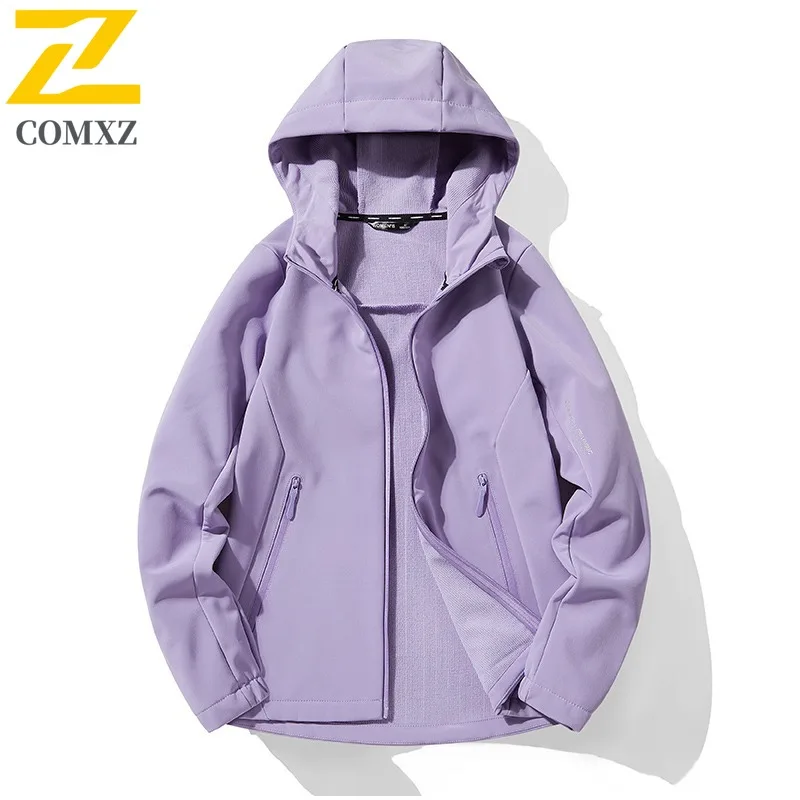 

COMXZ Outdoor Softshell Jacket Unisex Autumn Winter Fleece Thick Warm Coat Loose Couple Hooded Sweatshirt Jacket