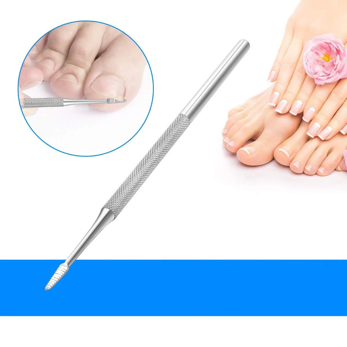 

2Pcs Safe Stainless Steel Nail Cuticle Spoon Pusher Double-End Cleaner Portable Lightweight Gift for Family Friends