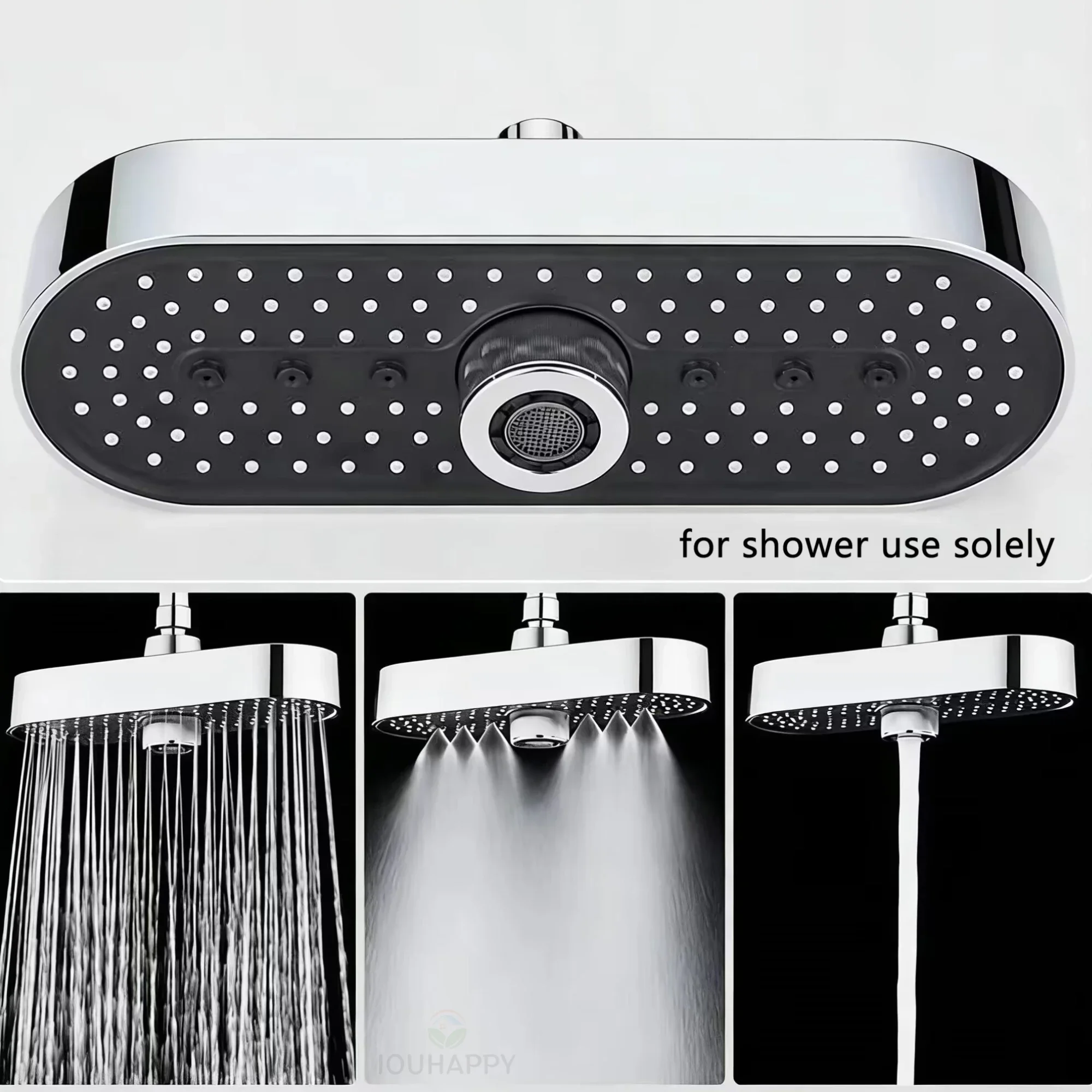 Overhead Shower Head, 3‑Function Rainfall Spray Massage Modes, Large Panel Easy‑Clean Nozzle for Home Hotel Bathroom Accessory