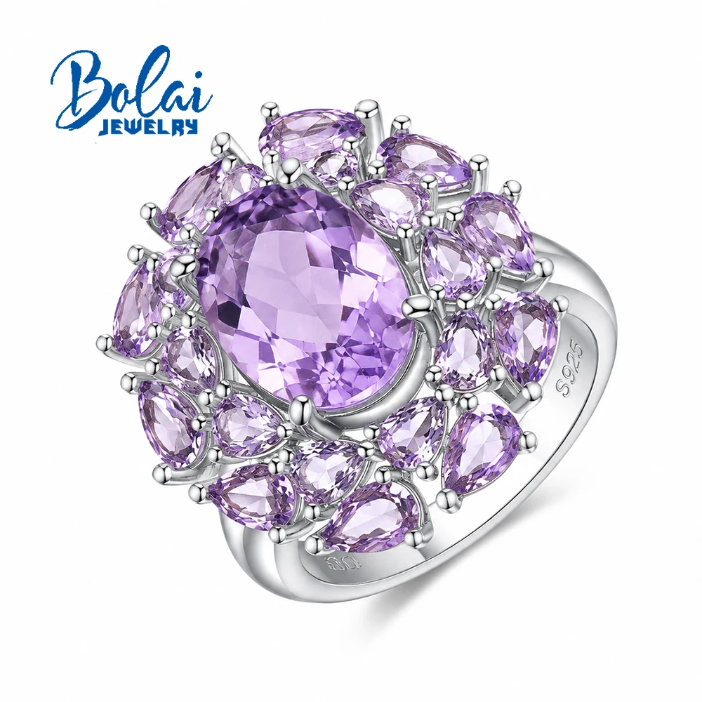 Elegant 925 Sterling Silver Ring for Women with Natural Brazil Amethyst Gemstones Fine Jewelry for Stable Emotions Ideal Gift