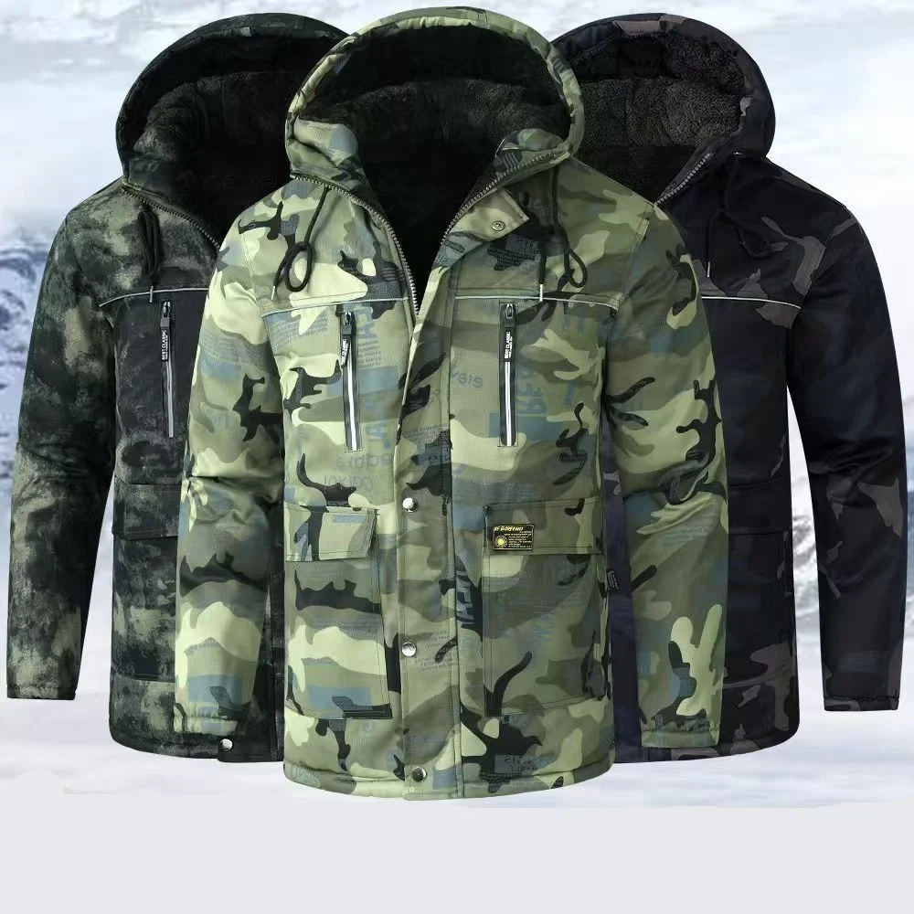 Camouflage Down Parkas Jackets 2024 Men\'s Parka Hooded Coat Male Wool Liner  Parkas Winter Jacket Men Military Cotton Overcoat