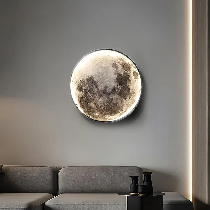 Imagem -02 - Grey Moon Led Luminous Light Painting Decoração de Varanda Pintura de Cabeceira Mural do Corredor Estilo Luxuoso Estilo Circular