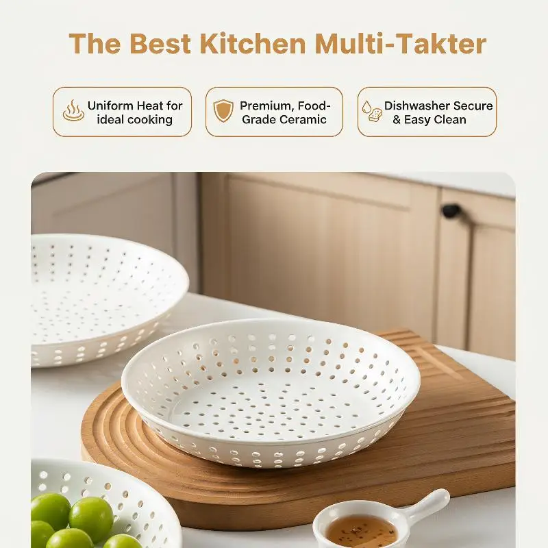 @*Steamer Plate Creative Round PP Perforated High Temperature Resistant Non-Toxic for Kids Food Vegetable Steaming Use
