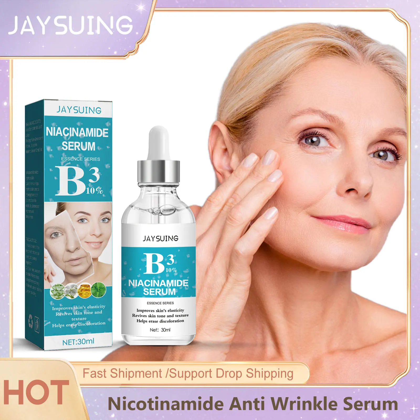 

JAYSUING Nicotinamide Face Serum Anti Wrinkle Aging Lifting Firming Fine Line Smooth Facial Skin Care Whitening Brighten Essence