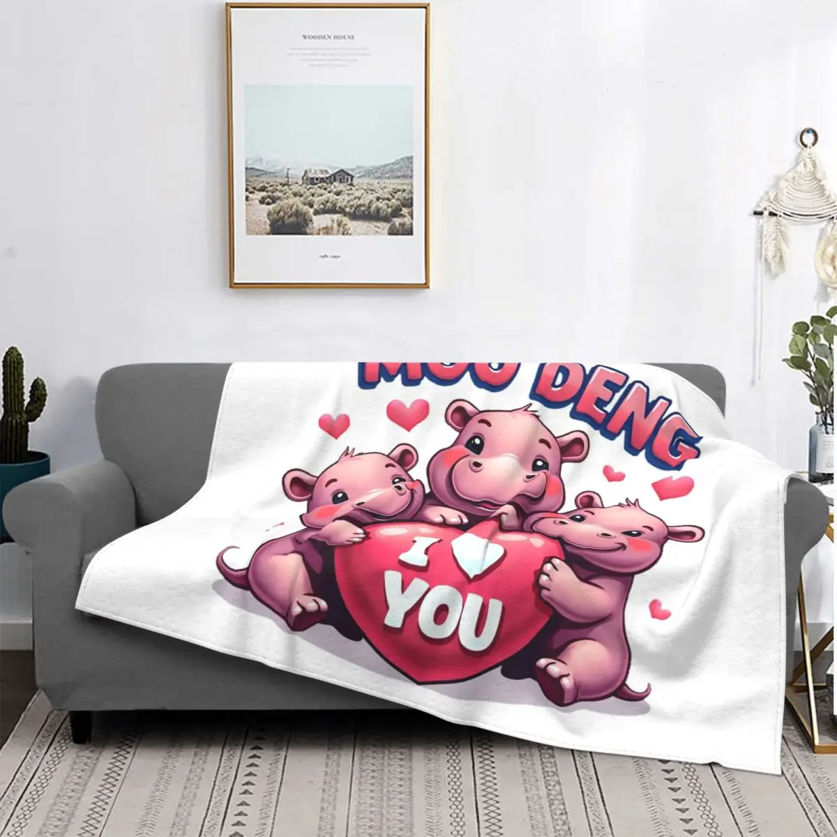 

Moo Deng I Love You Bouncy Pig The Cute Baby Hippo Одеяла Мягкое теплое фланелевое одеяло Постельное белье для кровати Живой пикник Диван