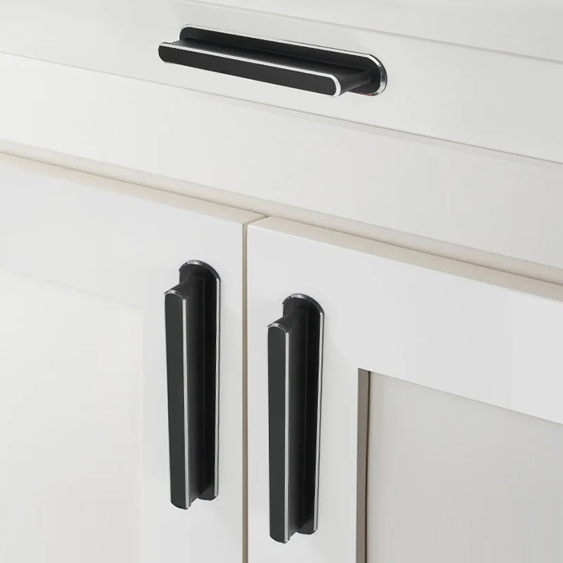 Schranktürgriff, schwarz, modern, minimalistisch, Schrank, Schublade, nordischer erweiterter Kleiderschrank-Türgriff, leichter Luxus, silberner Rand, Muebles