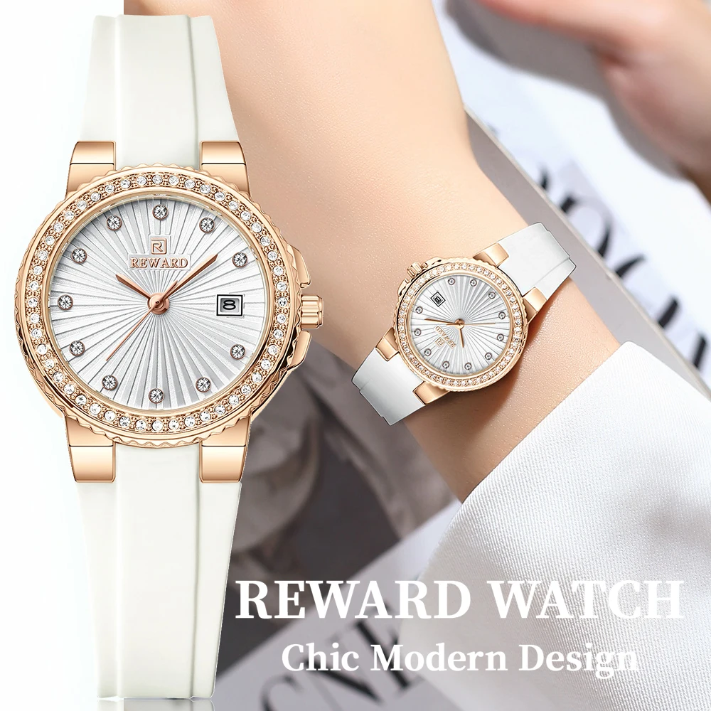 

НАГРАДА 231780, женские кварцевые часы с бриллиантами, силиконовый ремешок, модные роскошные женские часы с календарем, простые женские часы из розового золота