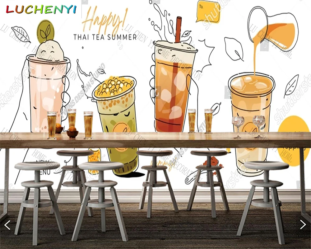 Custom fruits juice lemonade bubble tea wallpaper mural restaurant cold drinking shop dining room wall papers home decor sticker