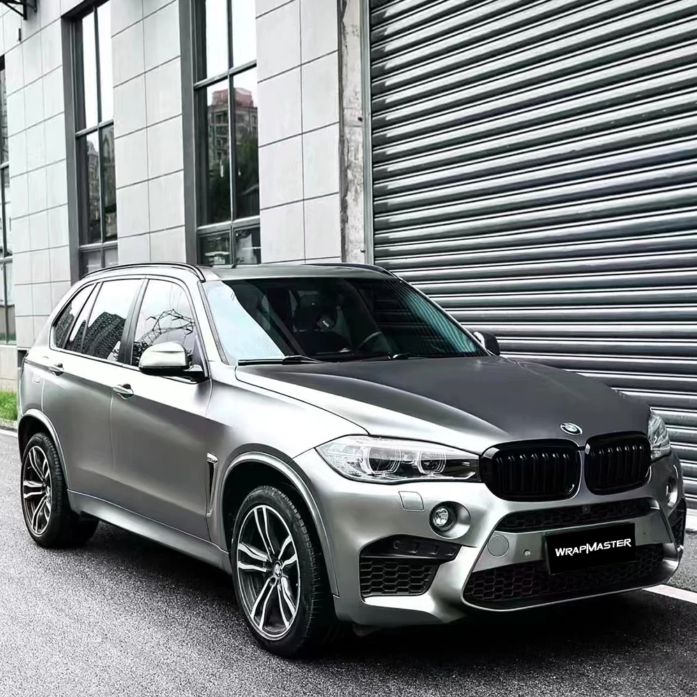 Wrapmaster 5M/10M/17M Air Bubble Free Auto Wrappen Vinyls PET Matte Liquid Silver Car Wrap Companies