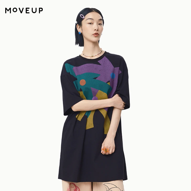 MOVEUP Short Sleeved Round Neck T-Shirt 2026 Spring Fun Contrasting Color Print Tees Personalized Casual Top For Women 325110501