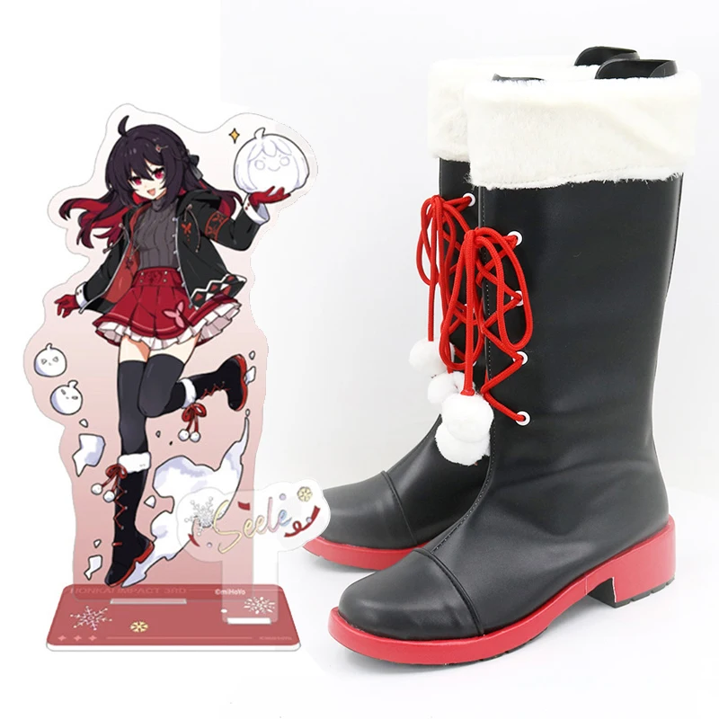 

Customized Seele Vollerei Cosplay Shoes Game Honkai Impact Cos Silver Winter Snow Fun Female mid calf boot