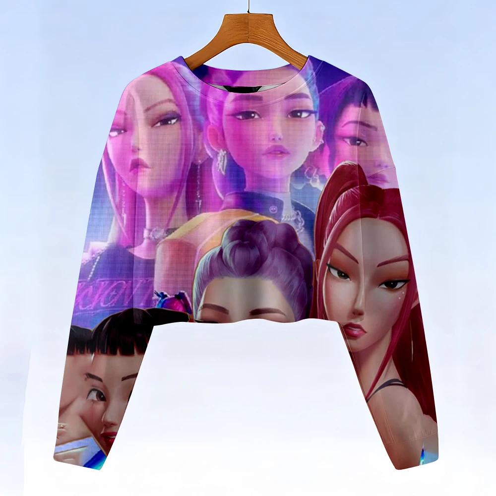 أطفال Kpop شيطان الصيادين ربيع الخريف الكرتون المحاصيل هوديي بلوزات أزياء عارضة أنيمي الأسرة نمط ملابس الأطفال الصغار