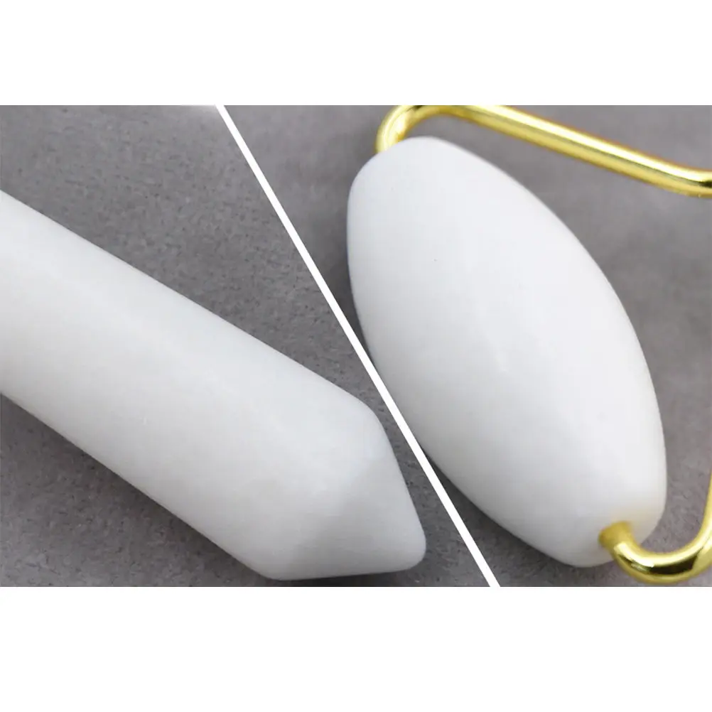 1Pcs White Jade Massager Natural Facial Roller Comfortable Grip Soft Skin Care Tool for Face Puffiness Migraine Relief Beauty
