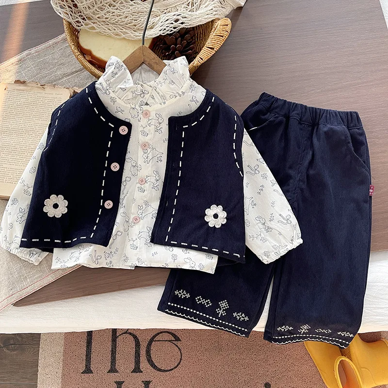New Spring Autumn Baby Clothes Children Girls Vest Shirt Pants 3Pcs/Sets Kids Clothing Infant Casual Costume Toddler Tracksuits 3