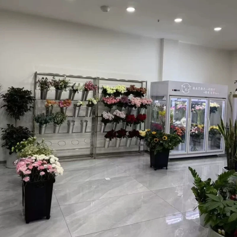 Flower shop stainless steel multi-layer ladder flower bucket rack festival wedding shopping mall ornament thickened display