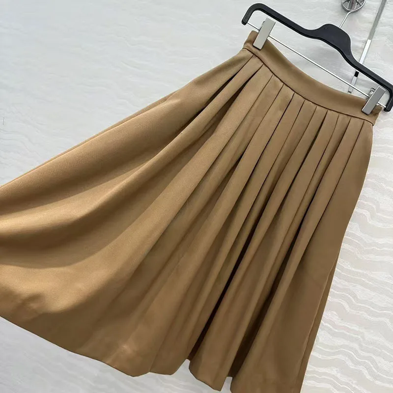 

2025 New stylish pleated skirt, mid-length, high-waisted, slimming A-line skirt, versatile for commuting and casual wear