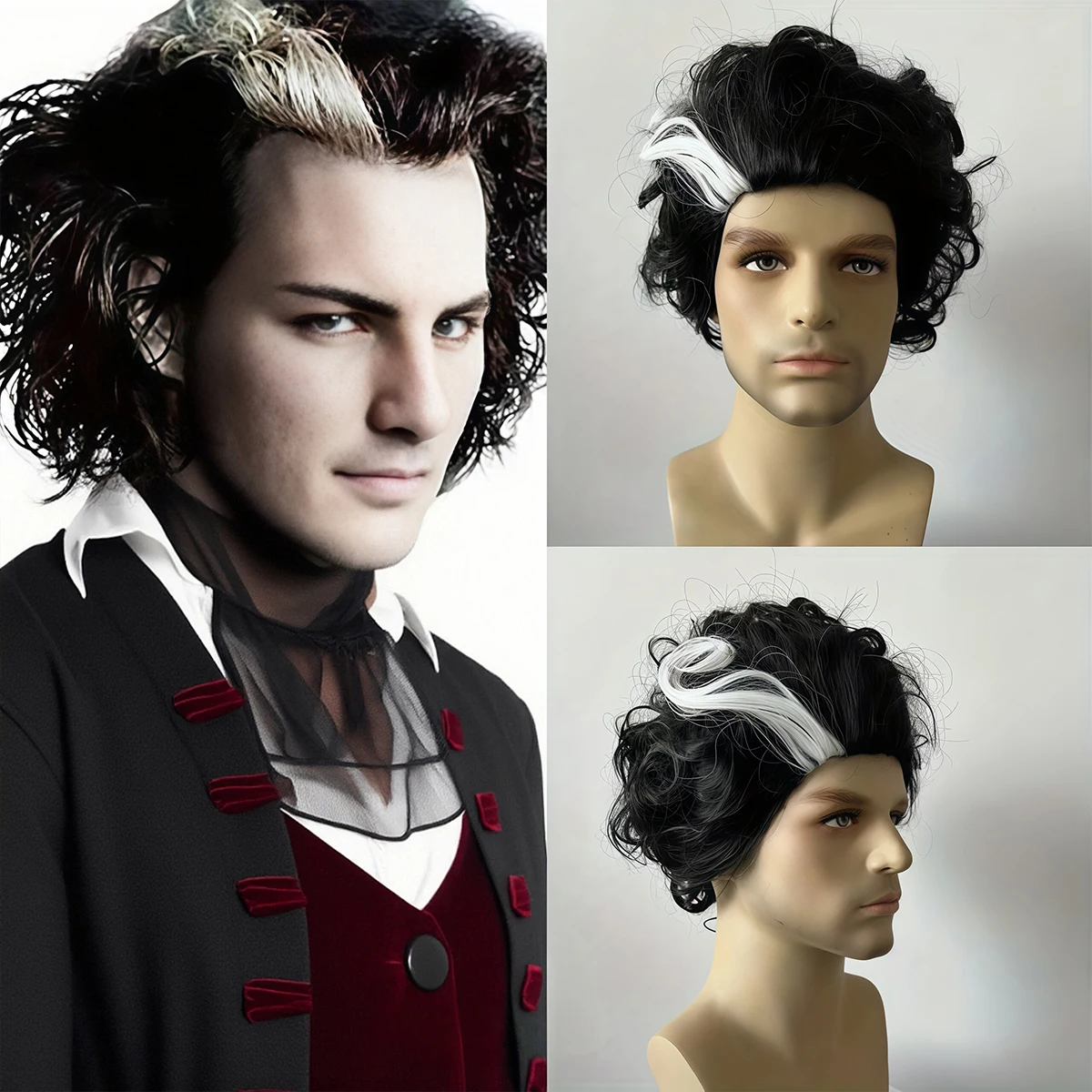 Anime Role-Playing Cos Wig Todd Black and White Short Curly Hair Halloween Dance Party Cosplay Synthetic Wig