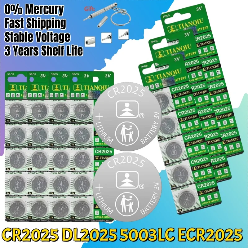 CR2025 Lithium Button Batteries For Watch Calculator Clock Remote Control Toys Calculator 3V DL2025 Coins Cell Battery