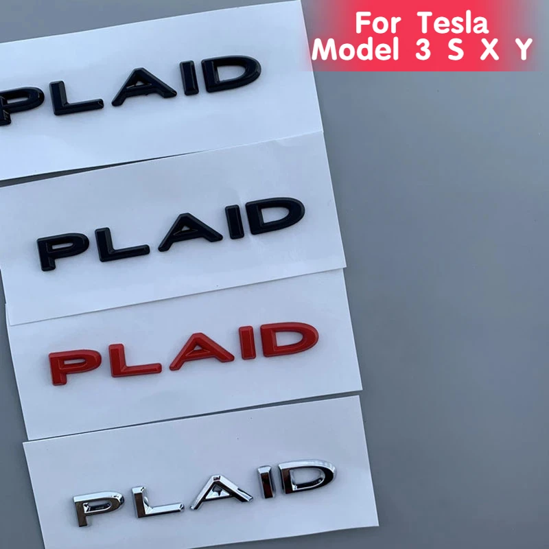

PLAID for Tesla Model 3 S X Y Car Decals ABS Zinc Alloy Plaid Logo Stickers Badge Version Performance Trunk Emblem Decoration