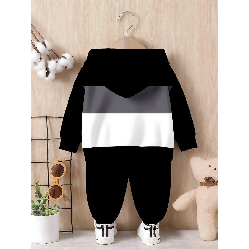 Little Boys 2 Piece Hoodie Jogger Tracksuit, X Eyes Smiley Face Color Block Green Dinosaur Bear Stripe Print Kids Casual Outfit