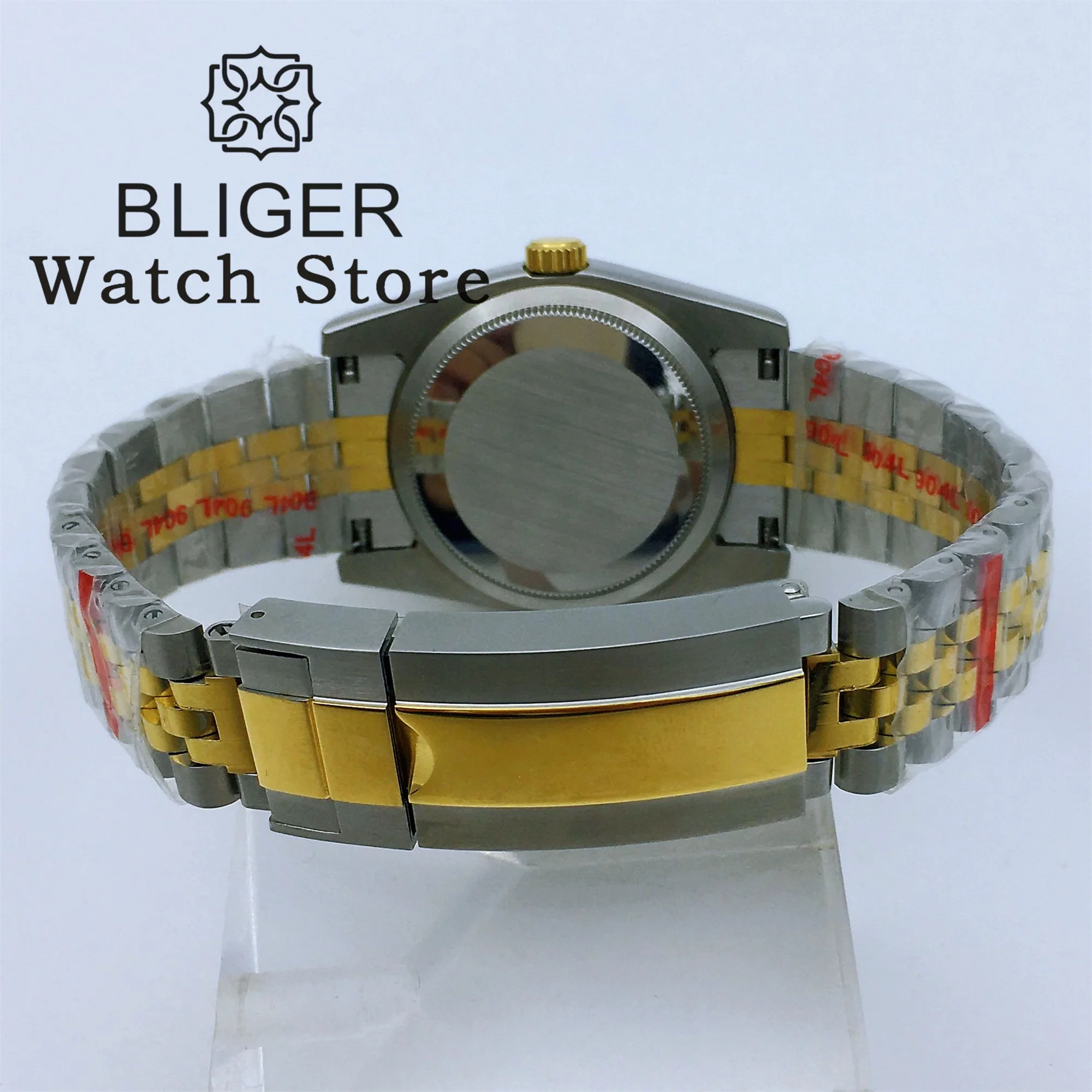 BLIGER 36mm 39mm NH35 Automatic Watch For Men Gold Diamond Dial Auto Date Sapphire Glass Two-Tone 904L Bracelet Waterproof Watch