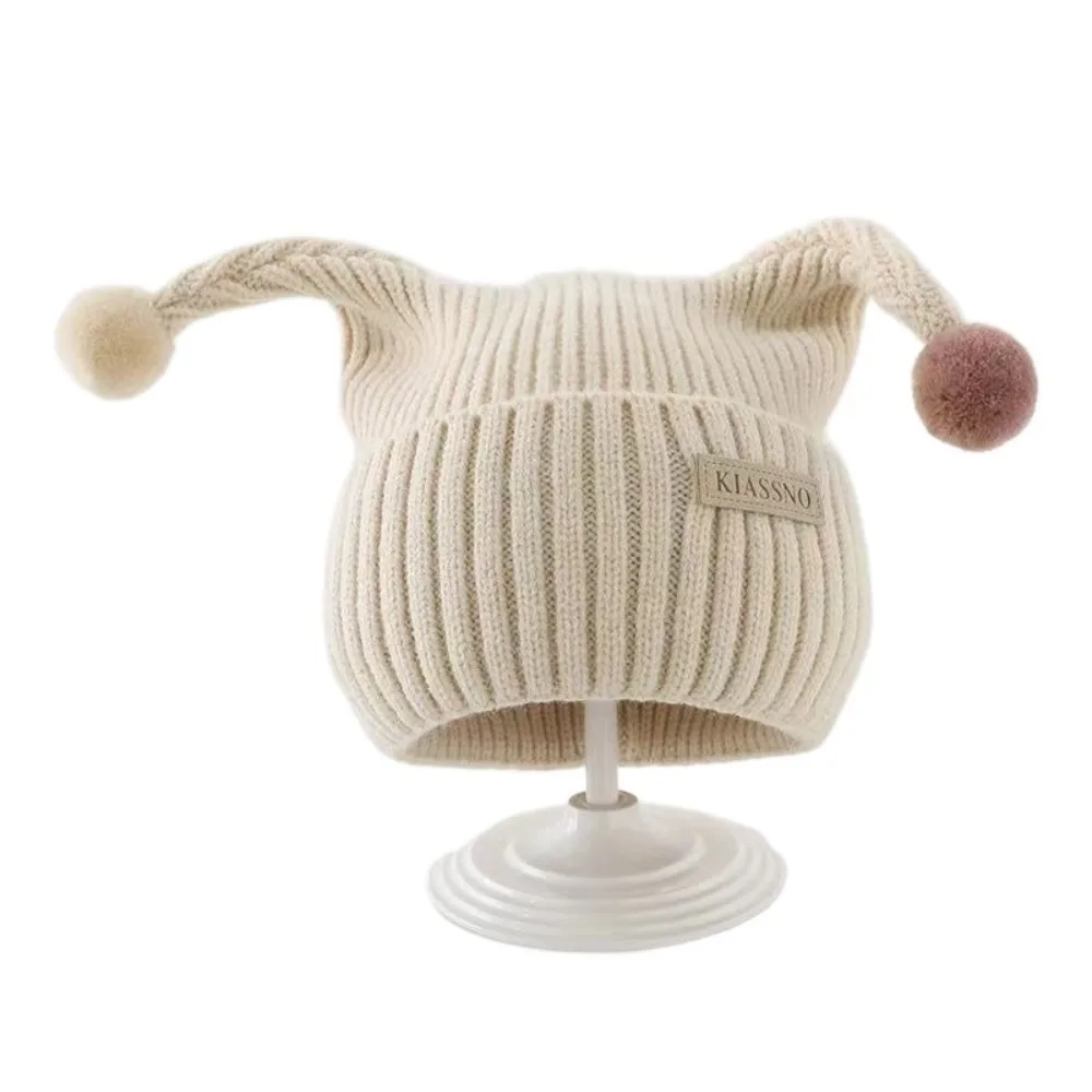 

Cap Solid Color Knitted Hat Plush Ball Openwork Flower Warm Wool Beanie Fringe Strap Hand Knitted Pompom Hat Ear Protection