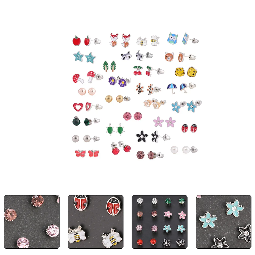 30 Pairs Animal Earrings Lovely Decor Accessories Female Stud Jewelry Daily Elegant Stainless Steel Cartoon Accessory Child