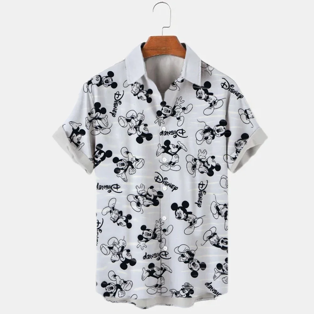 Mickey Mouse Mickey Print Shirt Men's Hawaiian Lapel Short Sleeve Shirt Casual Disney Beach Hawaiian Shirt Camisas De Hombre