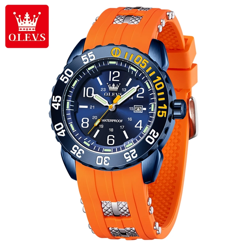 OLEVS Orange Blue Design High Quality Military Watch For Man Waterproof Luminous Date Fashion Men Clock Quartz Men's Watches