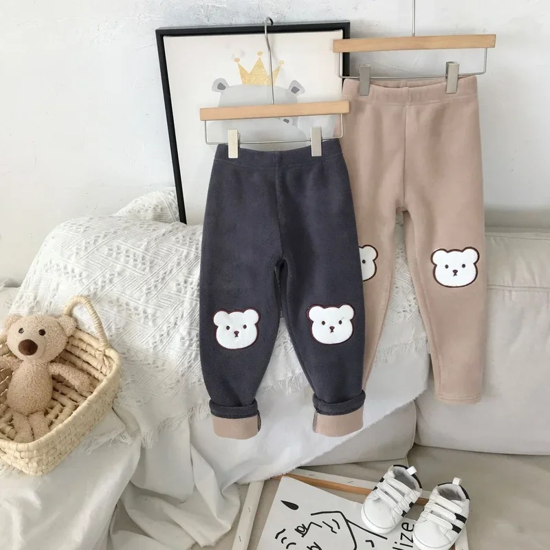 Baby Girls Leggings Thick Warm Pants Kids Boy Solid Tights Lamb Fur Cashmere Plush Trousers Children\'s Clothing From 2 to 7 Year