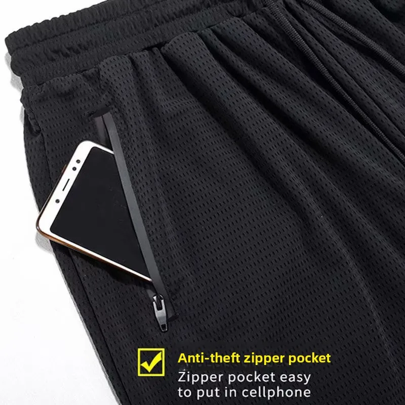 

Повседневные брюки из ледяного шелка, мужские летние свободные брюки с манжетами Qui Dry Me, дышащие спортивные длинные брюки с кондиционером