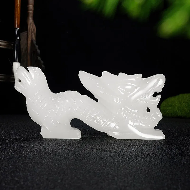 Auspicious Dragon Ornament for Wealth, Natural White Jade Dragon, Home Mascot, Dragon Decoration, Zodiac Dragon, Opening Gift, C