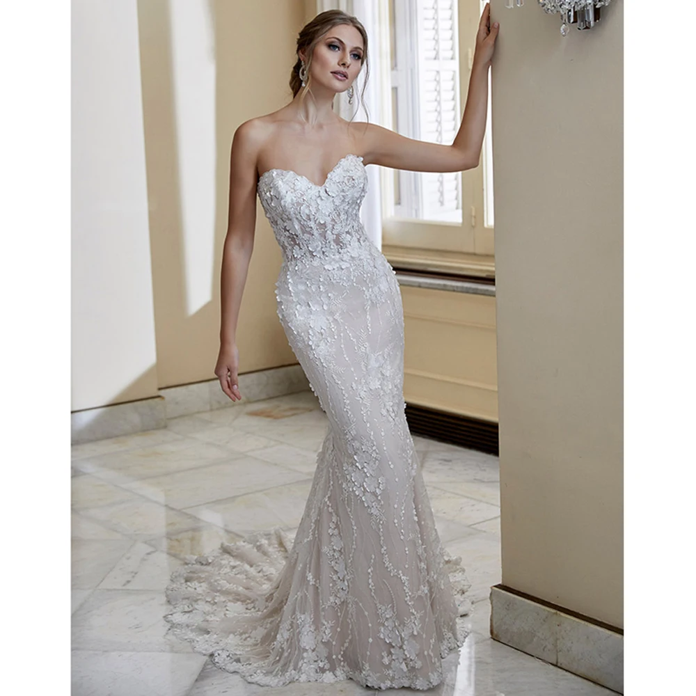 

Robe De Mariee 2023 New Arrivals Boho Sexy Strapless Mermaid Wedding Dresses Luxury Lace Appliques Bridal Gowns Vestido De Noiva