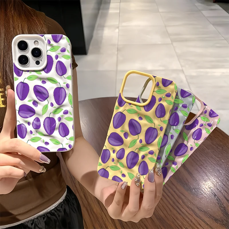 

Painting Fruits Phone Case For iPhone 16 Pro 15 Plus 14 13 11 12 Pro Max 17 Air Concave Convex Wave Shockproof Soft TPU Cover